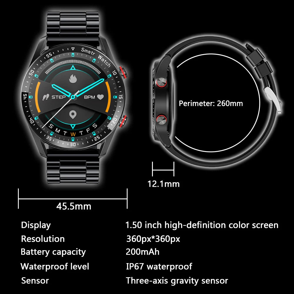 Bluetooth Smart Watch para Homens 360x360 HD Display, Frequência Cardíaca, Rastreador de Fitness, ECG, PPG, Smartwatches de Negócios para Huawei, Novo,