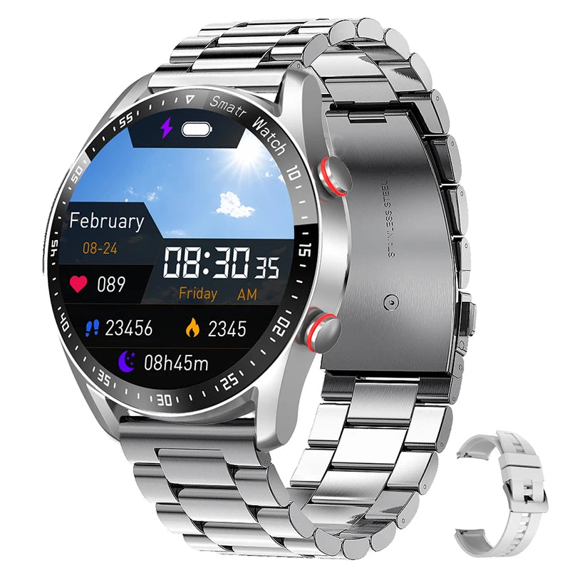 Bluetooth Smart Watch para Homens 360x360 HD Display, Frequência Cardíaca, Rastreador de Fitness, ECG, PPG, Smartwatches de Negócios para Huawei, Novo,