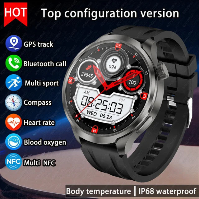 2024 novo para huawei esportes ao ar livre relógio inteligente masculino tela amoled nfc gps bússola freqüência cardíaca à prova dwaterproof água bluetooth chamada smartwatch