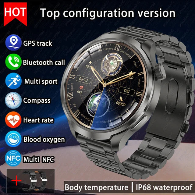 2024 novo para huawei esportes ao ar livre relógio inteligente masculino tela amoled nfc gps bússola freqüência cardíaca à prova dwaterproof água bluetooth chamada smartwatch