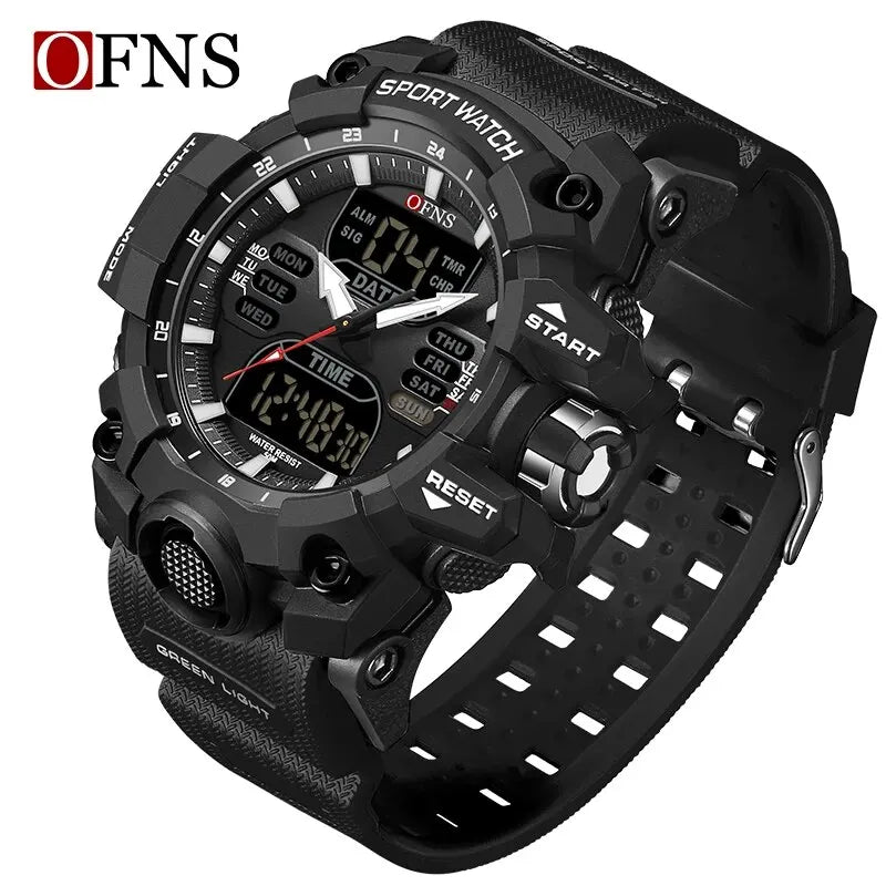 OFNS-impermeável Dual Display relógio de pulso para homens, relógios esportivos, homem militar, alarme, cronômetro, quartzo, relógio digital masculino