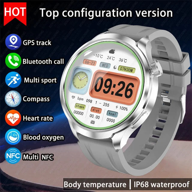 2024 novo para huawei esportes ao ar livre relógio inteligente masculino tela amoled nfc gps bússola freqüência cardíaca à prova dwaterproof água bluetooth chamada smartwatch