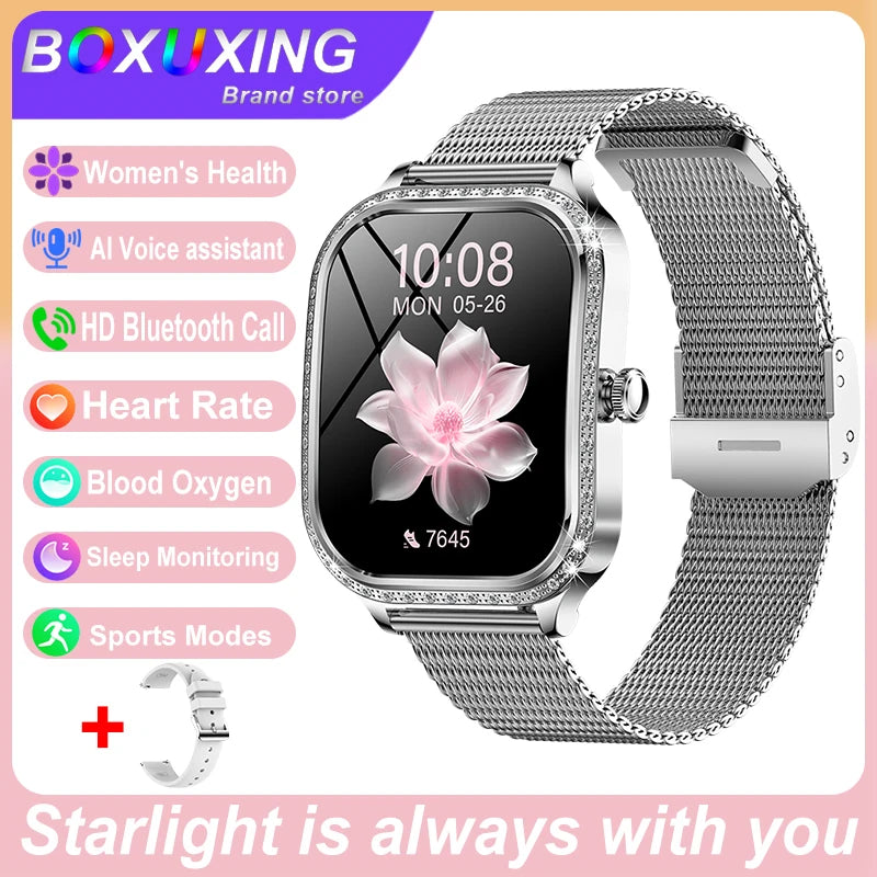 Nova moda feminina relógio inteligente freqüência cardíaca 1.75 Polegada 240*296 tela hd diamante relógio bluetooth chamada à prova dwaterproof água smartwatch