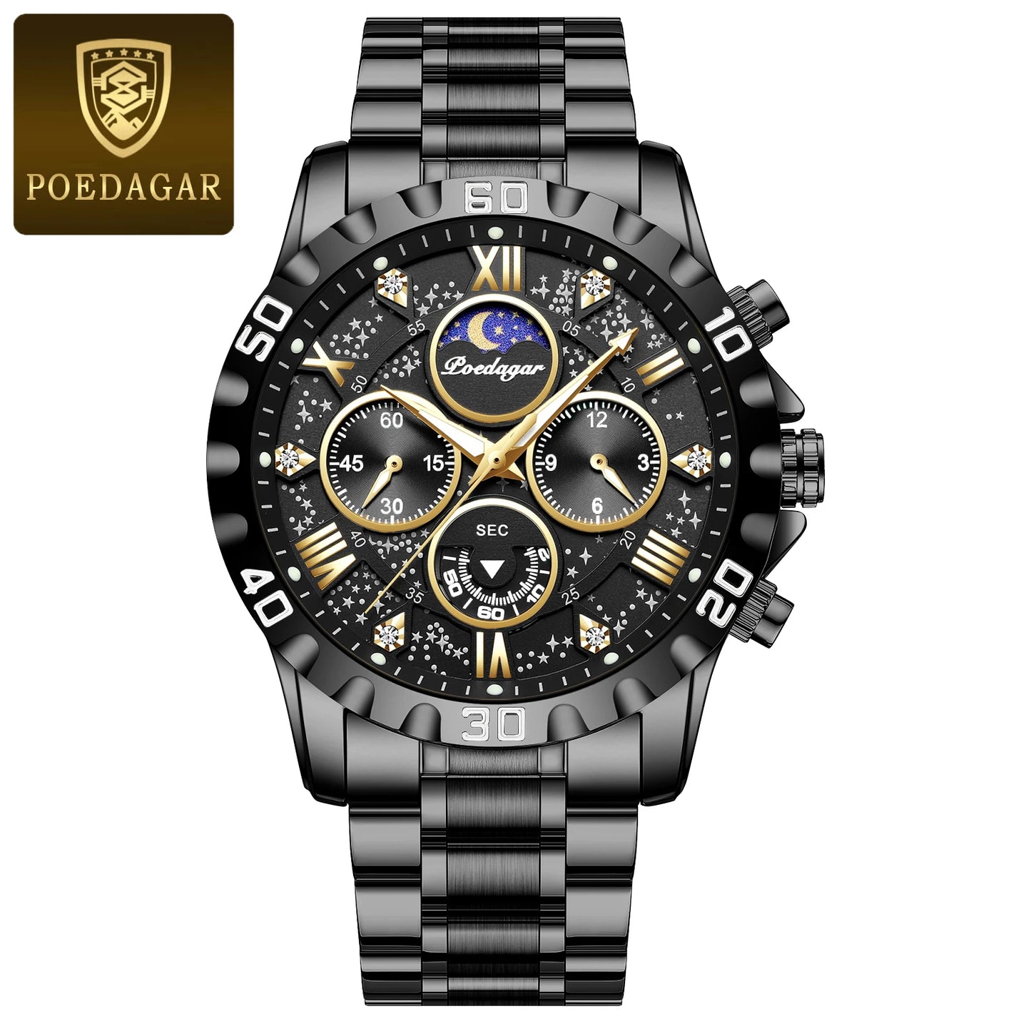 Poedagar relógio de luxo para homem quartzo esportes relógio masculino à prova dwaterproof água luminosa aço inoxidável cronógrafo relógios masculinos reloj