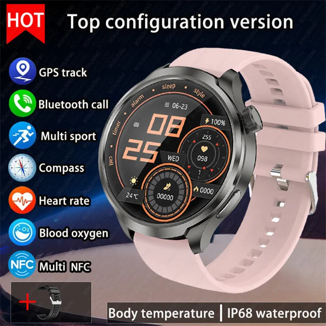 2024 novo para huawei esportes ao ar livre relógio inteligente masculino tela amoled nfc gps bússola freqüência cardíaca à prova dwaterproof água bluetooth chamada smartwatch