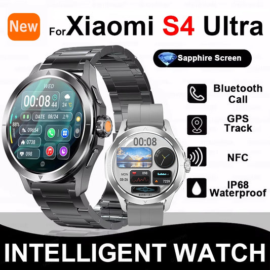 Para xiaomi s4 ultra esportes ao ar livre relógio inteligente masculino tela amoled nfc gps bússola freqüência cardíaca à prova dwaterproof água bluetooth chamada smartwatch