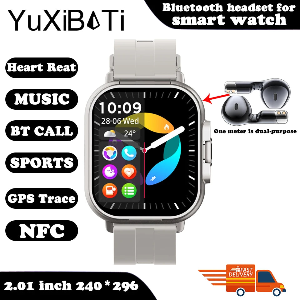 2024 relógio inteligente 2 em 1 com fone de ouvido smartwatch bluetooth chamada relógio masculino gps faixa monitor freqüência cardíaca jogar música smartwatch