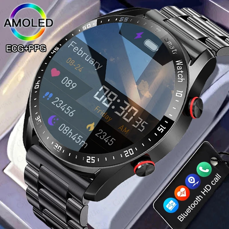 Bluetooth  Smart Watch para Homens 360x360 HD Display, Frequência Cardíaca, Rastreador de Fitness, ECG, PPG, Smartwatches de Negócios para Huawei, Novo,