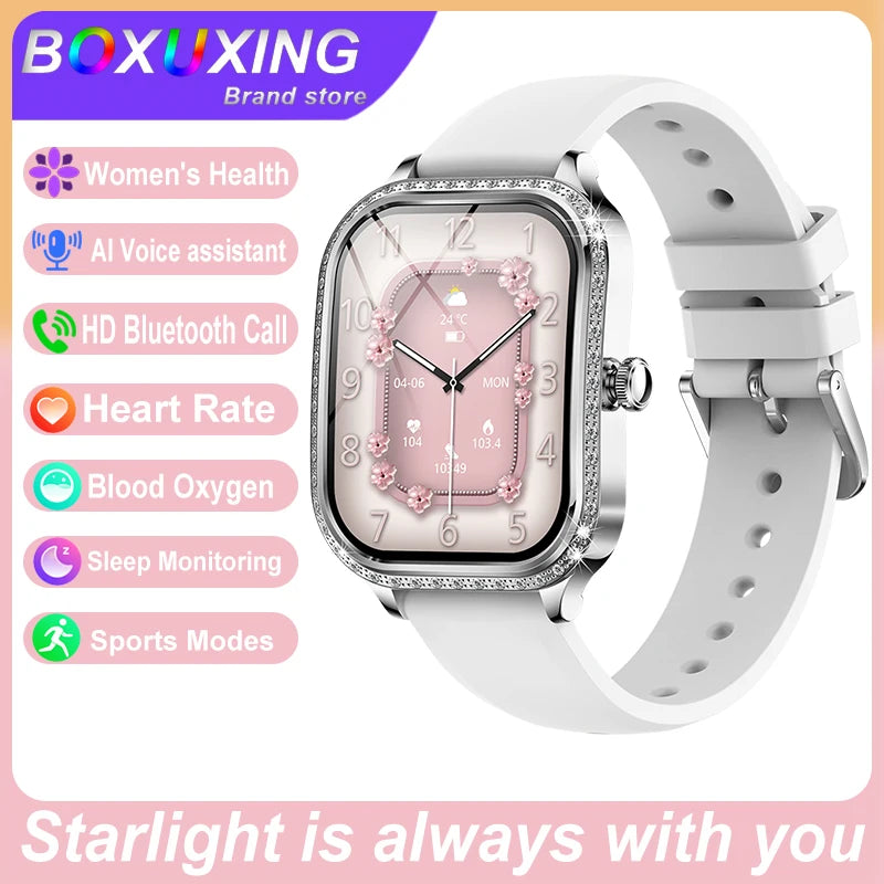 Nova moda feminina relógio inteligente freqüência cardíaca 1.75 Polegada 240*296 tela hd diamante relógio bluetooth chamada à prova dwaterproof água smartwatch