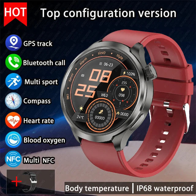 2024 novo para huawei esportes ao ar livre relógio inteligente masculino tela amoled nfc gps bússola freqüência cardíaca à prova dwaterproof água bluetooth chamada smartwatch