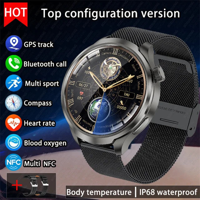 2024 novo para huawei esportes ao ar livre relógio inteligente masculino tela amoled nfc gps bússola freqüência cardíaca à prova dwaterproof água bluetooth chamada smartwatch