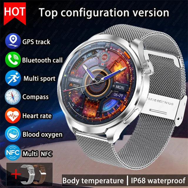 2024 novo para huawei esportes ao ar livre relógio inteligente masculino tela amoled nfc gps bússola freqüência cardíaca à prova dwaterproof água bluetooth chamada smartwatch