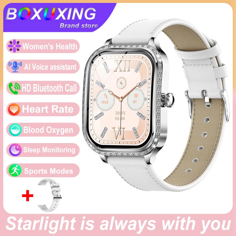 Nova moda feminina relógio inteligente freqüência cardíaca 1.75 Polegada 240*296 tela hd diamante relógio bluetooth chamada à prova dwaterproof água smartwatch