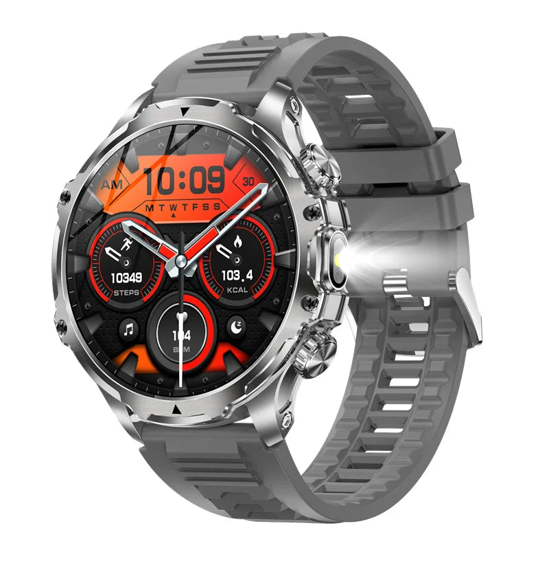 Ak75 relógio inteligente lanterna 1.9 polegada masculino ao ar livre esportes rastreador de fitness 700mah bateria grande bt chamando luz led smartwatch