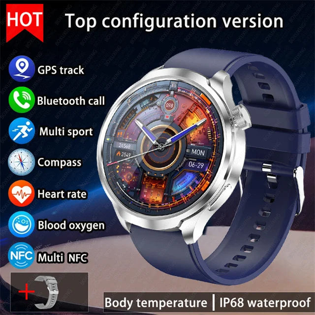 2024 novo para huawei esportes ao ar livre relógio inteligente masculino tela amoled nfc gps bússola freqüência cardíaca à prova dwaterproof água bluetooth chamada smartwatch