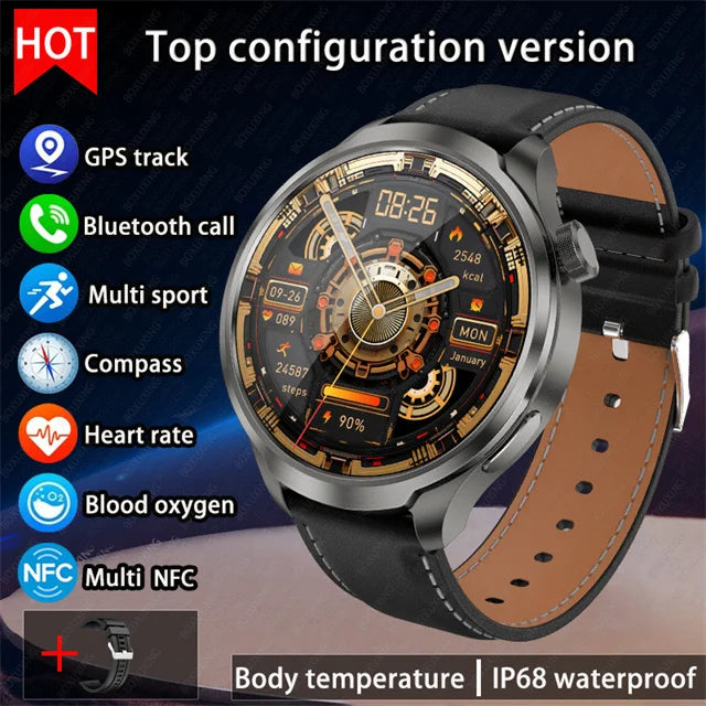 2024 novo para huawei esportes ao ar livre relógio inteligente masculino tela amoled nfc gps bússola freqüência cardíaca à prova dwaterproof água bluetooth chamada smartwatch