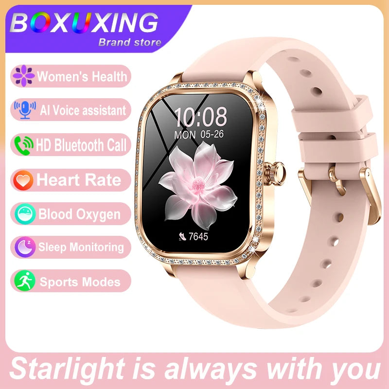 Nova moda feminina relógio inteligente freqüência cardíaca 1.75 Polegada 240*296 tela hd diamante relógio bluetooth chamada à prova dwaterproof água smartwatch