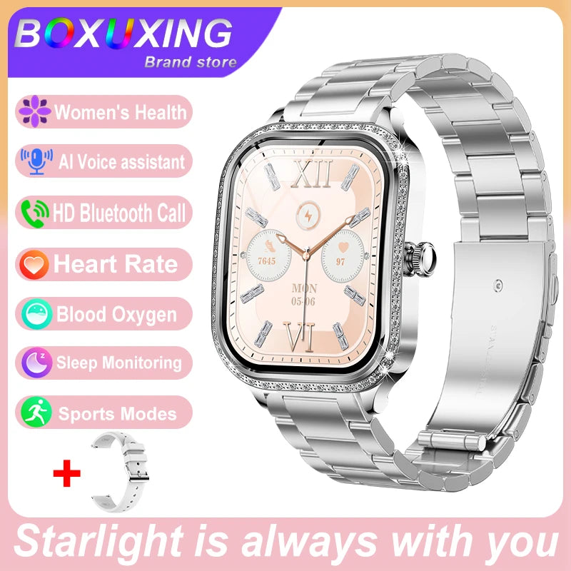 Nova moda feminina relógio inteligente freqüência cardíaca 1.75 Polegada 240*296 tela hd diamante relógio bluetooth chamada à prova dwaterproof água smartwatch