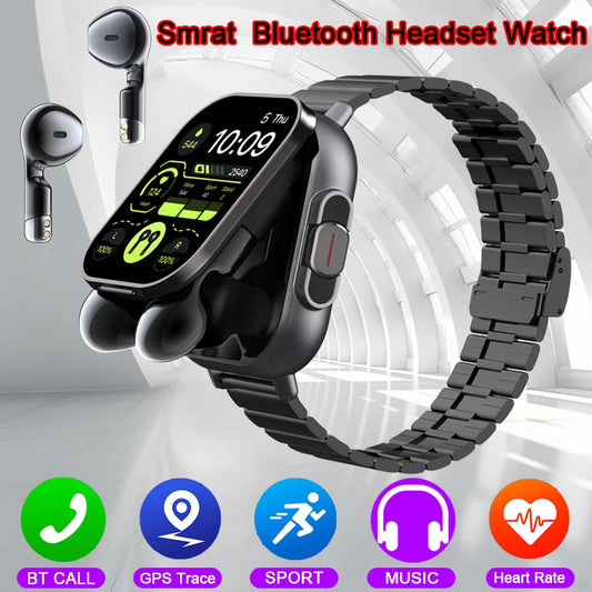 2024 relógio inteligente 2 em 1 com fone de ouvido smartwatch bluetooth chamada relógio masculino gps faixa monitor freqüência cardíaca jogar música smartwatch