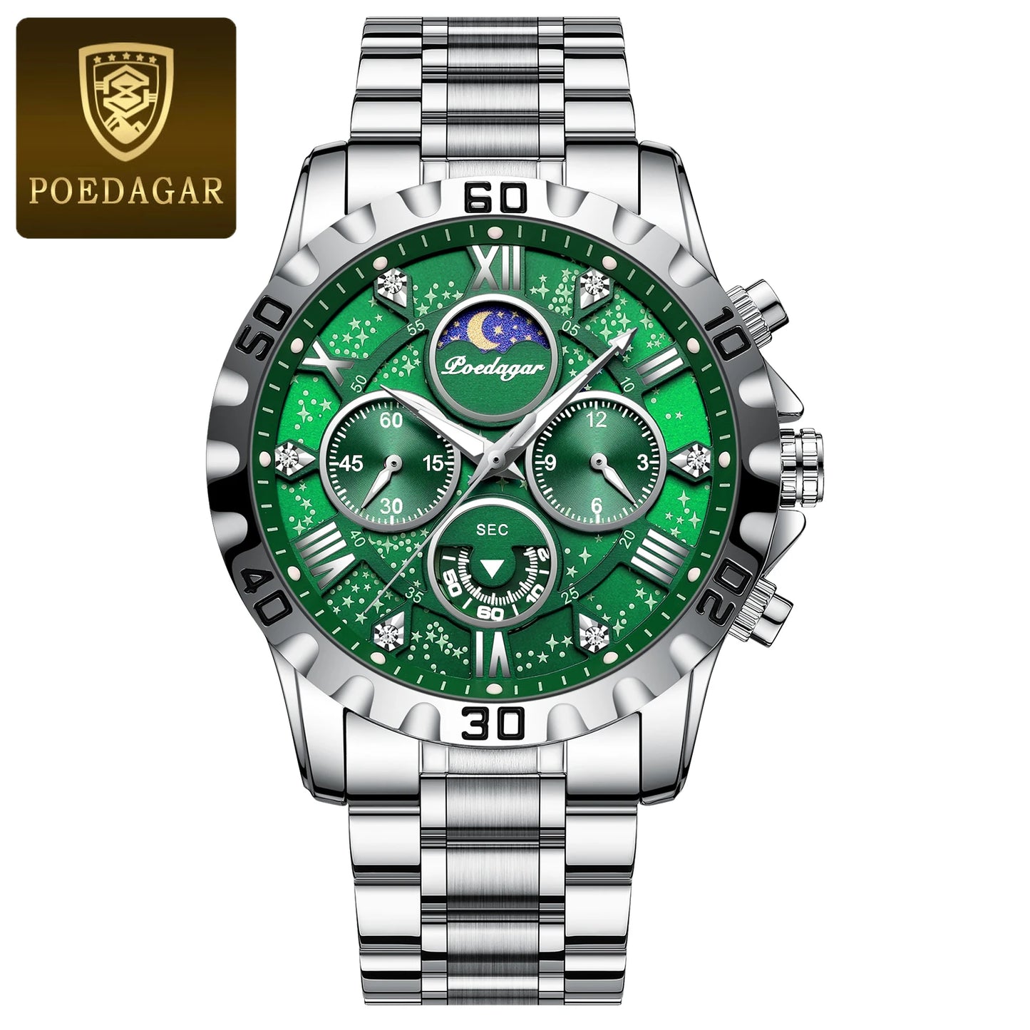 Poedagar relógio de luxo para homem quartzo esportes relógio masculino à prova dwaterproof água luminosa aço inoxidável cronógrafo relógios masculinos reloj