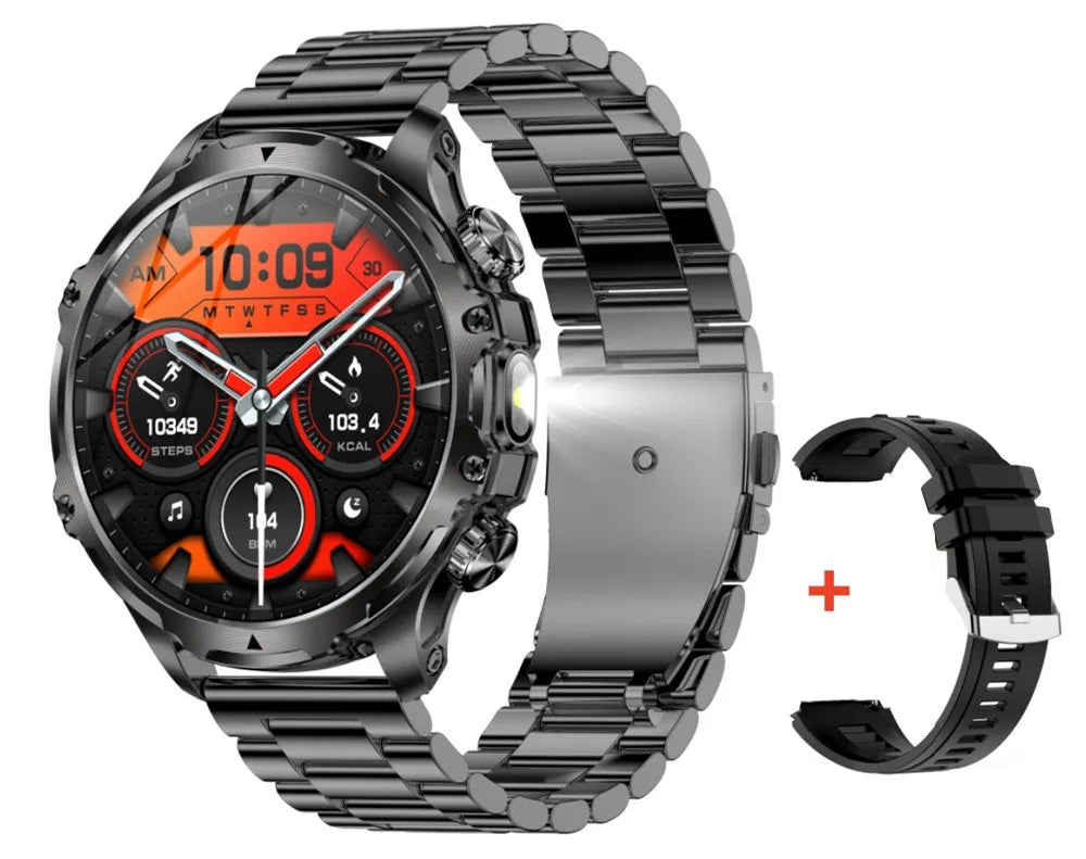 Ak75 relógio inteligente lanterna 1.9 polegada masculino ao ar livre esportes rastreador de fitness 700mah bateria grande bt chamando luz led smartwatch