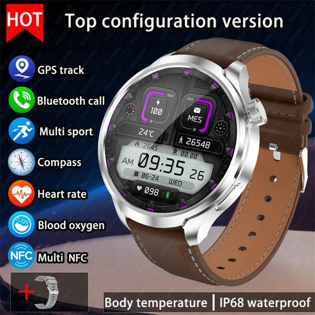 2024 novo para huawei esportes ao ar livre relógio inteligente masculino tela amoled nfc gps bússola freqüência cardíaca à prova dwaterproof água bluetooth chamada smartwatch