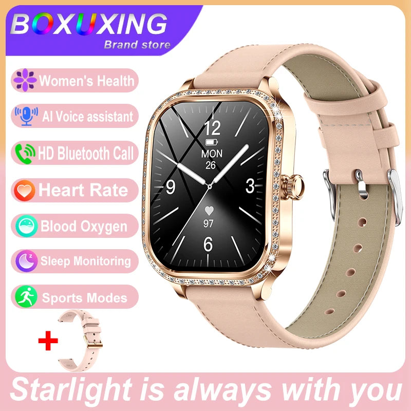 Nova moda feminina relógio inteligente freqüência cardíaca 1.75 Polegada 240*296 tela hd diamante relógio bluetooth chamada à prova dwaterproof água smartwatch