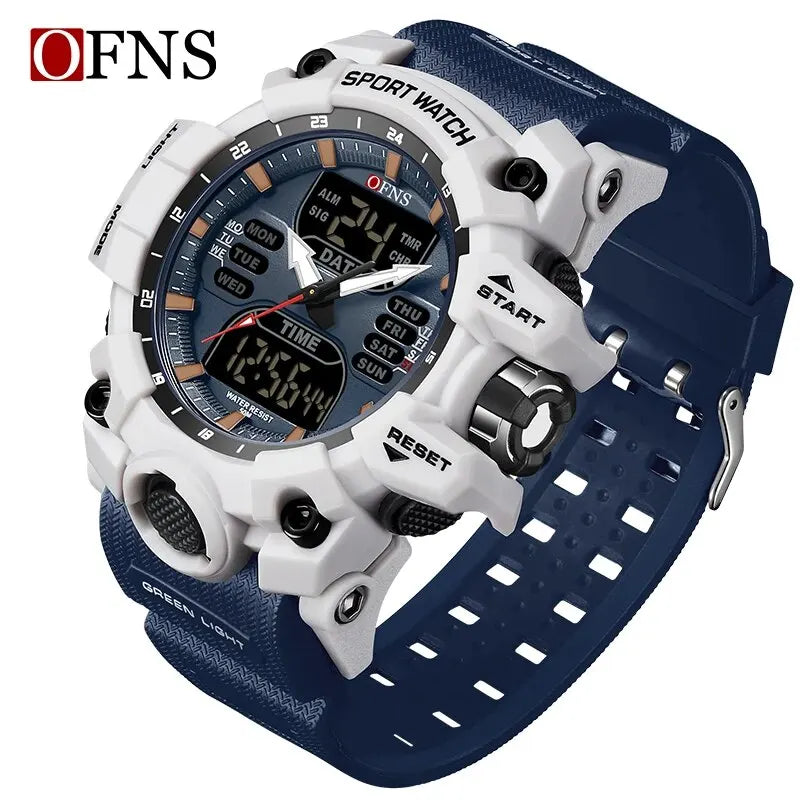 OFNS-impermeável Dual Display relógio de pulso para homens, relógios esportivos, homem militar, alarme, cronômetro, quartzo, relógio digital masculino