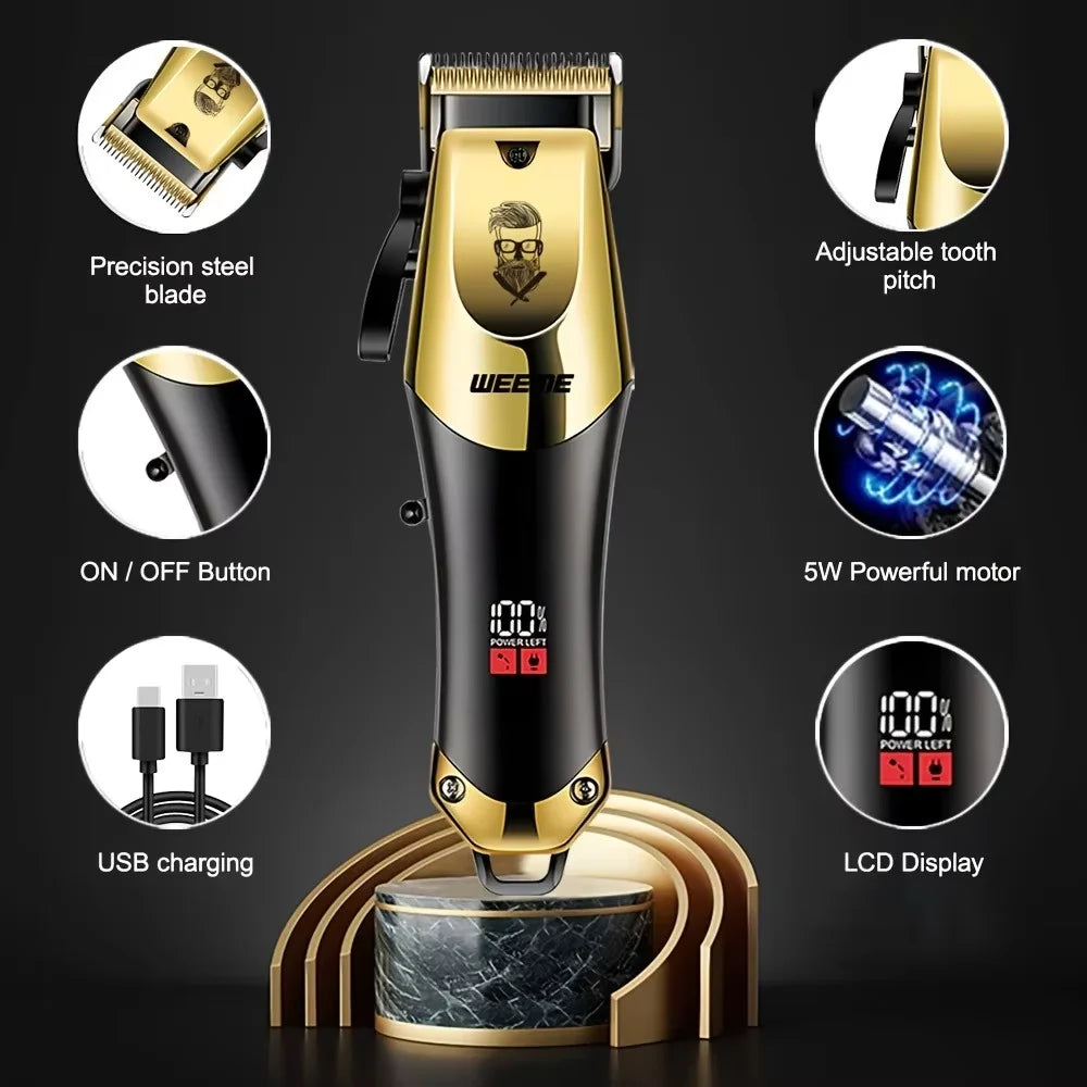 Kit de aliciamento masculino conjunto de 3 peças, cortador de cabelo dourado balck com display LCD, recarregável por USB, 8 pentes guia, aparador e barbeador