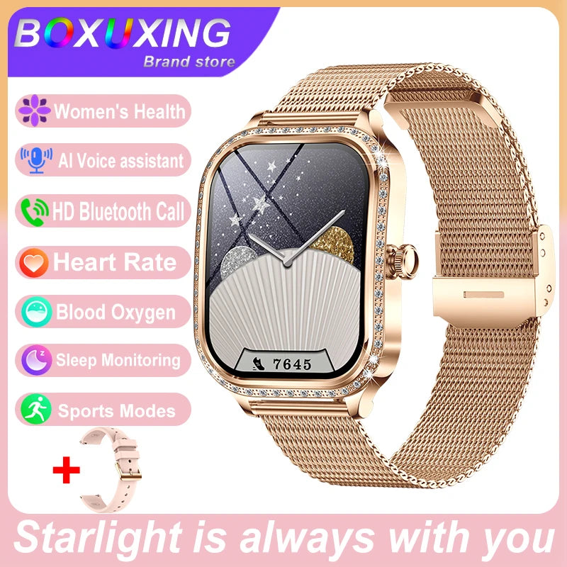 Nova moda feminina relógio inteligente freqüência cardíaca 1.75 Polegada 240*296 tela hd diamante relógio bluetooth chamada à prova dwaterproof água smartwatch