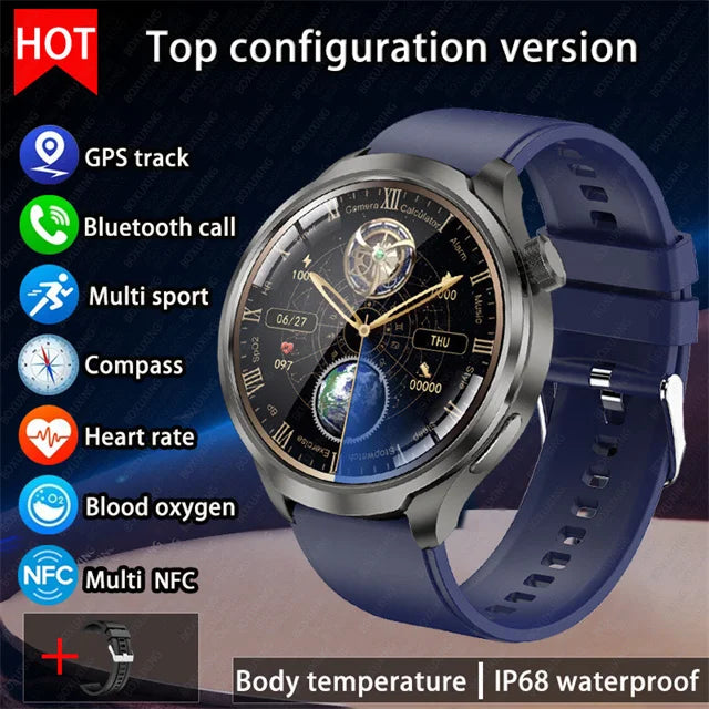 2024 novo para huawei esportes ao ar livre relógio inteligente masculino tela amoled nfc gps bússola freqüência cardíaca à prova dwaterproof água bluetooth chamada smartwatch