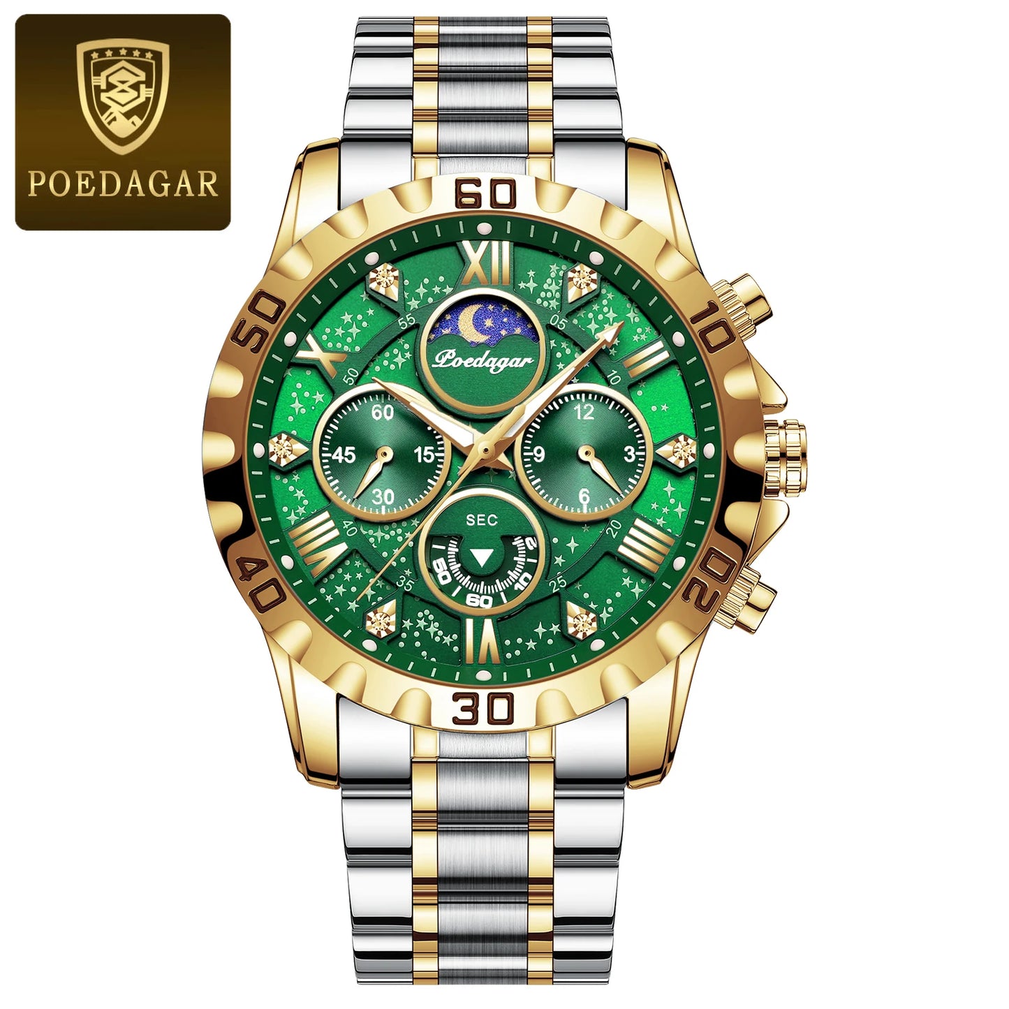 Poedagar relógio de luxo para homem quartzo esportes relógio masculino à prova dwaterproof água luminosa aço inoxidável cronógrafo relógios masculinos reloj