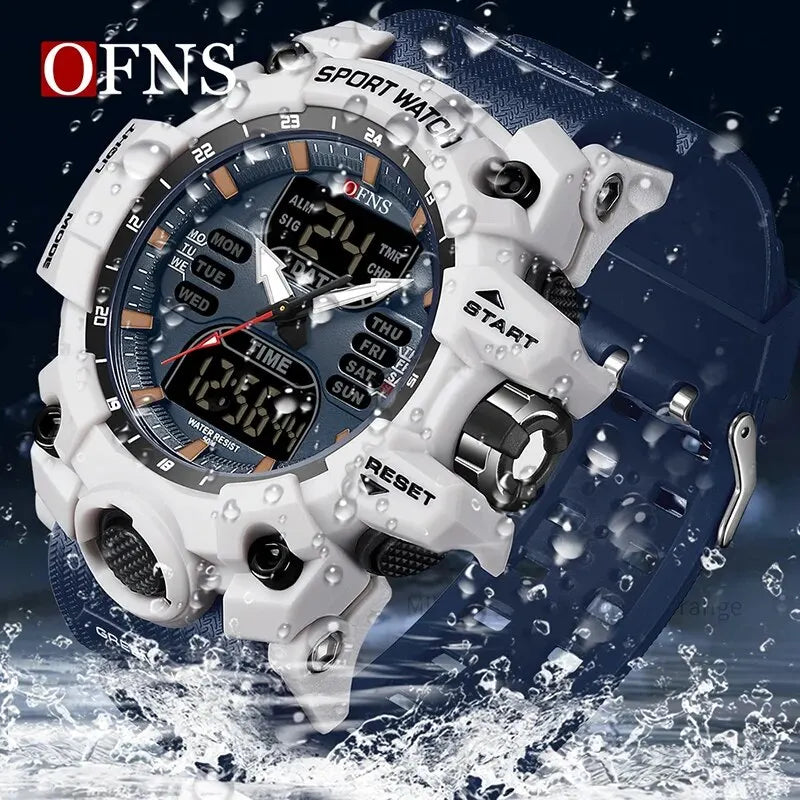 OFNS-impermeável Dual Display relógio de pulso para homens, relógios esportivos, homem militar, alarme, cronômetro, quartzo, relógio digital masculino