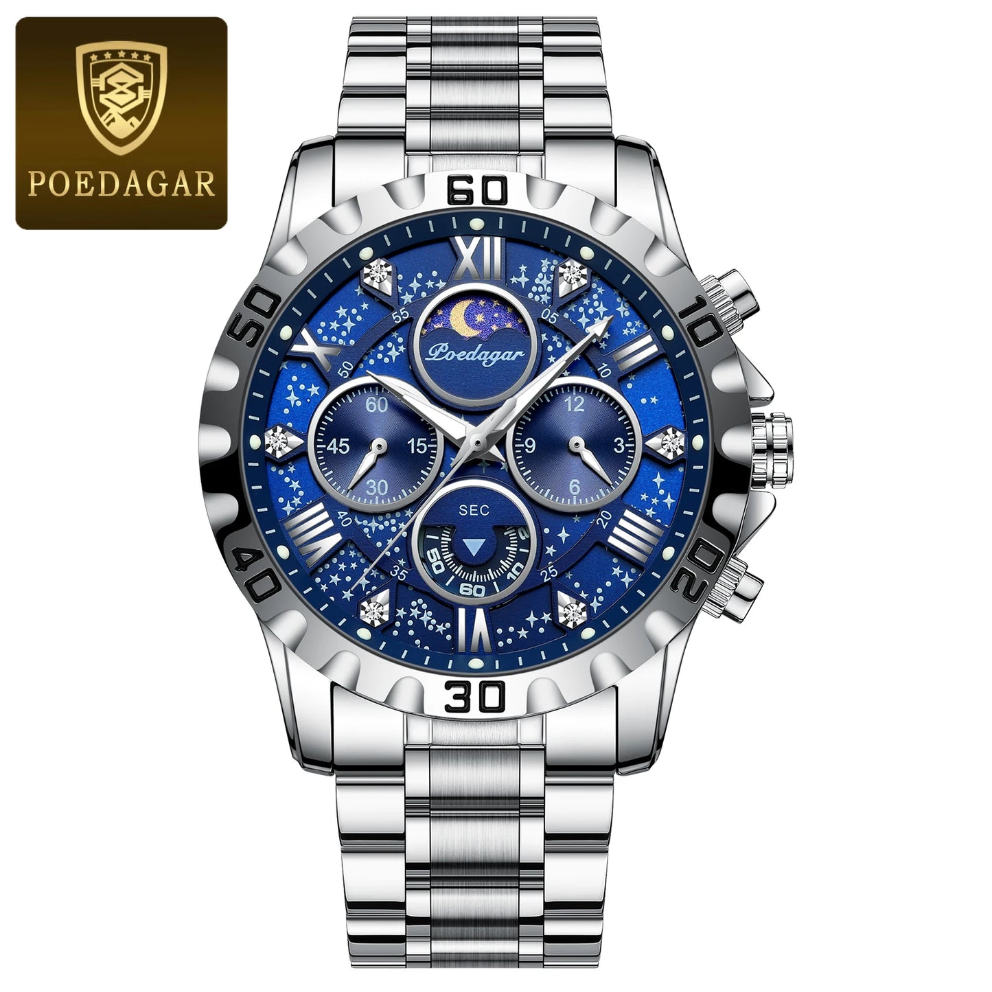 Poedagar relógio de luxo para homem quartzo esportes relógio masculino à prova dwaterproof água luminosa aço inoxidável cronógrafo relógios masculinos reloj