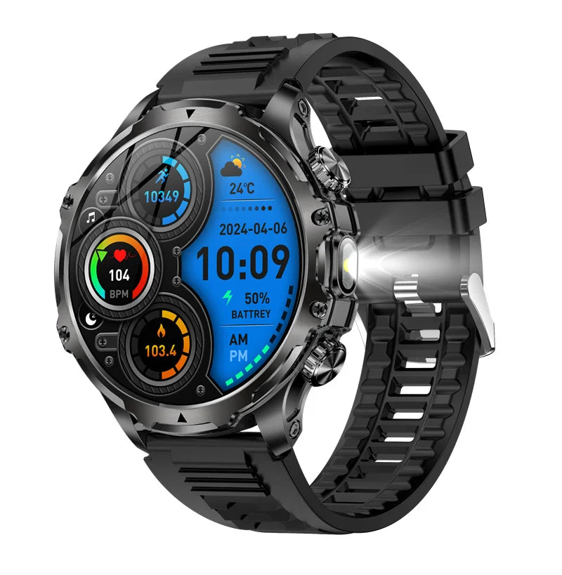 Ak75 relógio inteligente lanterna 1.9 polegada masculino ao ar livre esportes rastreador de fitness 700mah bateria grande bt chamando luz led smartwatch