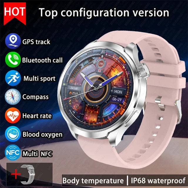 2024 novo para huawei esportes ao ar livre relógio inteligente masculino tela amoled nfc gps bússola freqüência cardíaca à prova dwaterproof água bluetooth chamada smartwatch